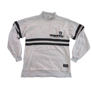 Vintage Raiders Front Row NFL Football T-Shirt Gray Black Long‎ Sleeve Large